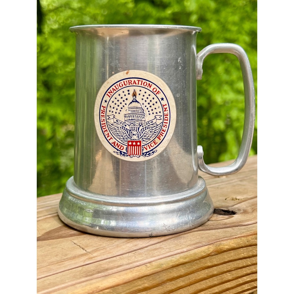 1969 Nixon Agnew Presidential Inaugural Pewter Tankard - Glass Bottom Stein